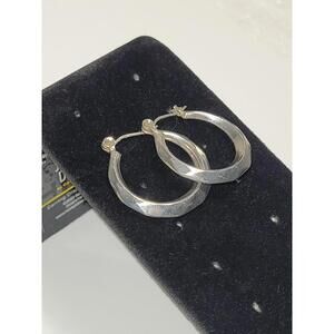 925 Sterling Silver Faceted Chunky Hoop Earrings Geometric Hexagon Huggie Hoops